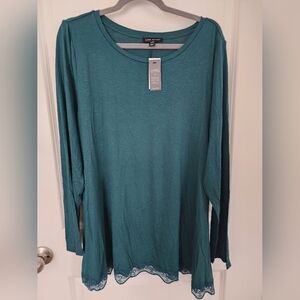 Lace Trim Teal Top By Lane Bryant Size 14/16. New With Tags!